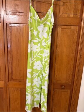Lime Floral Slip Maxi Dress with White Bloom Print